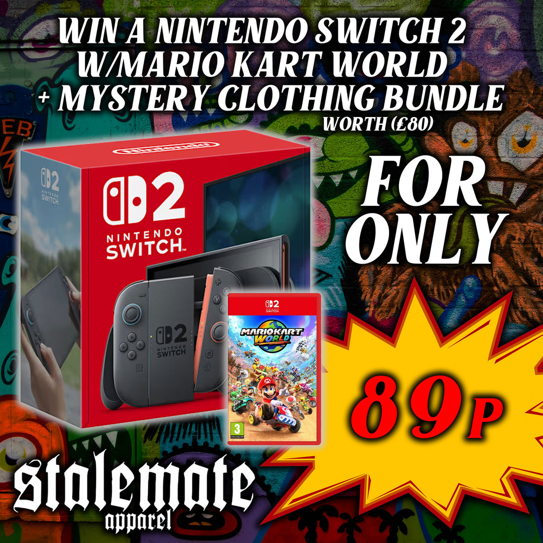 ! WIN ! Nintendo Switch 2 w/Mario Kart World + Mystery Clothing Bundle